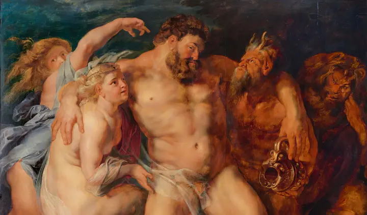 Peter Paul Rubens, Der trunkene Herkules, von einem Satyr-Paar geführt, um 1613/14