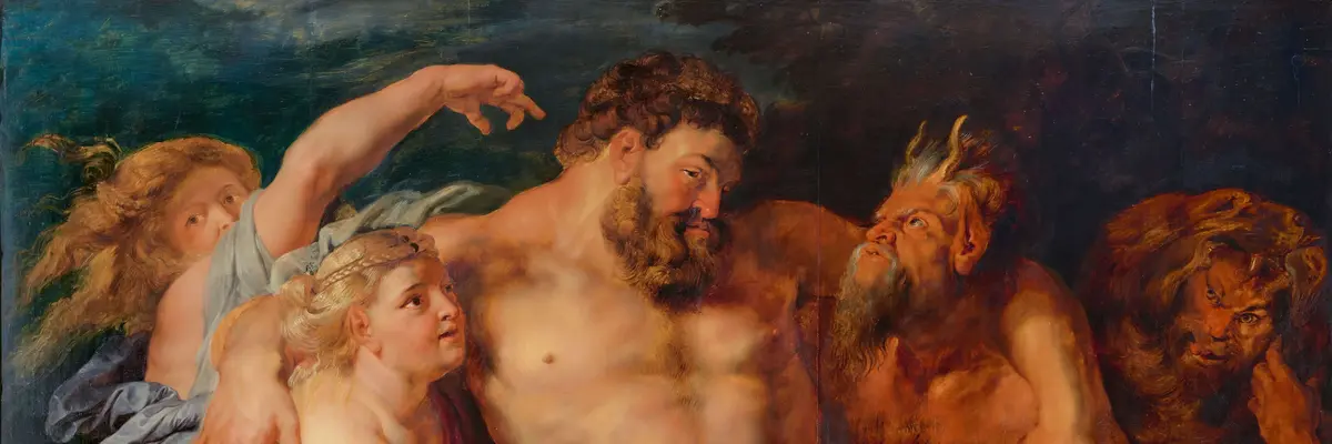 muskulöser, nackter Mann auf zwei Personen gestützt