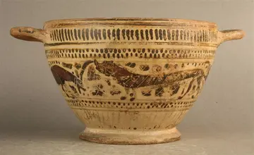 Schale mit zwei Henkeln und Tiermalereien