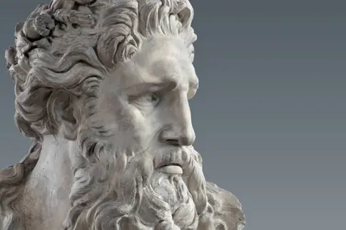 Ein Sammlungskatalog mit der Inschrift "Vorbild Antike. Die Abgussammlung des Anton Raphael Mengs" mit der Darstellung eines Männerkopfes. 