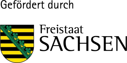 Logo des Freistaats Sachsen mit dem Vermerk, dass etwas durch ihn gefördert wird